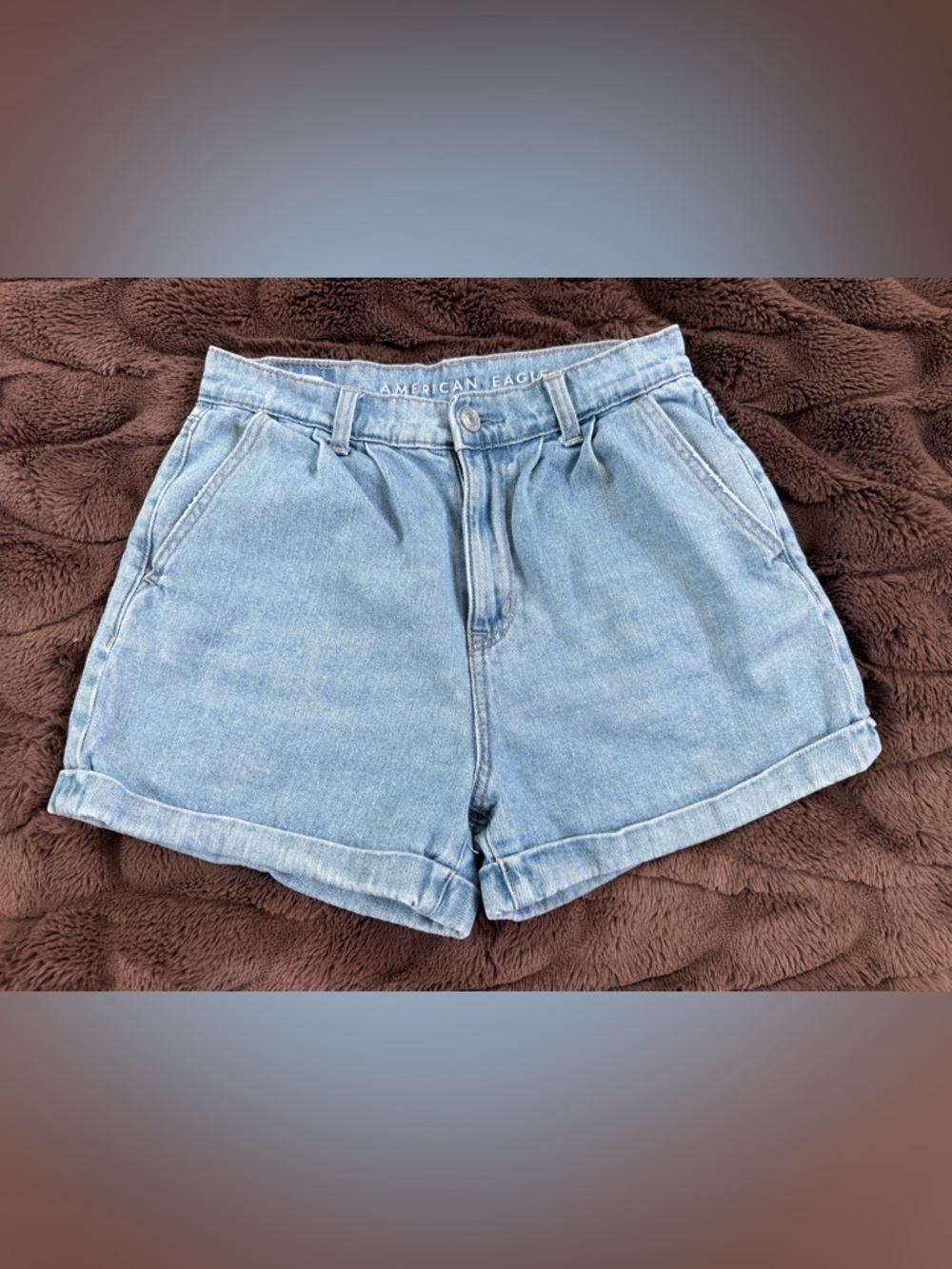 American Eagle Outfitters Light Blue High-Rise Cuffed Denim Shorts